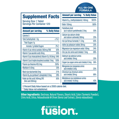 Bariatric Fusion Multivitamin with Iron – Complete Chewable (Tropical) for Gastric Bypass & Sleeve Gastrectomy | One Month Supply