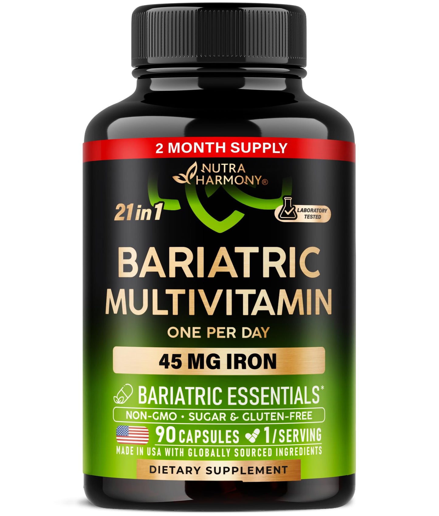 Bariatric Multivitamin with 45 mg Iron – USA Made, 90 Capsules