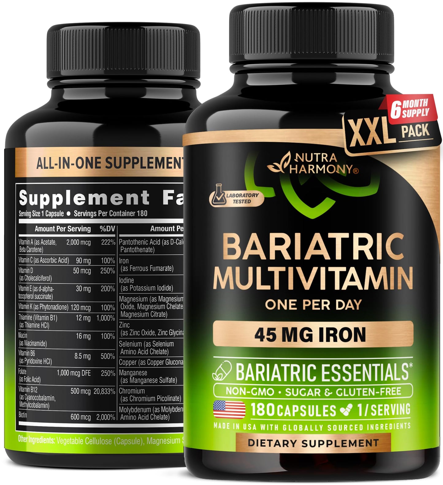 Bariatric Multivitamin with Iron – 21 Vitamins, 180 Capsules, USA Made