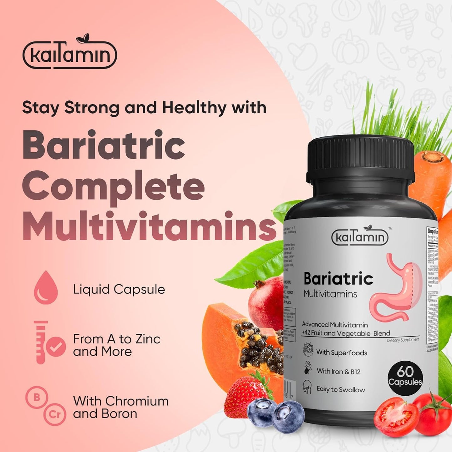 Bariatric Multivitamin with Iron – Post Bariatric Surgery Support (120 Caps, 2-Month Supply) – Gluten-Free
