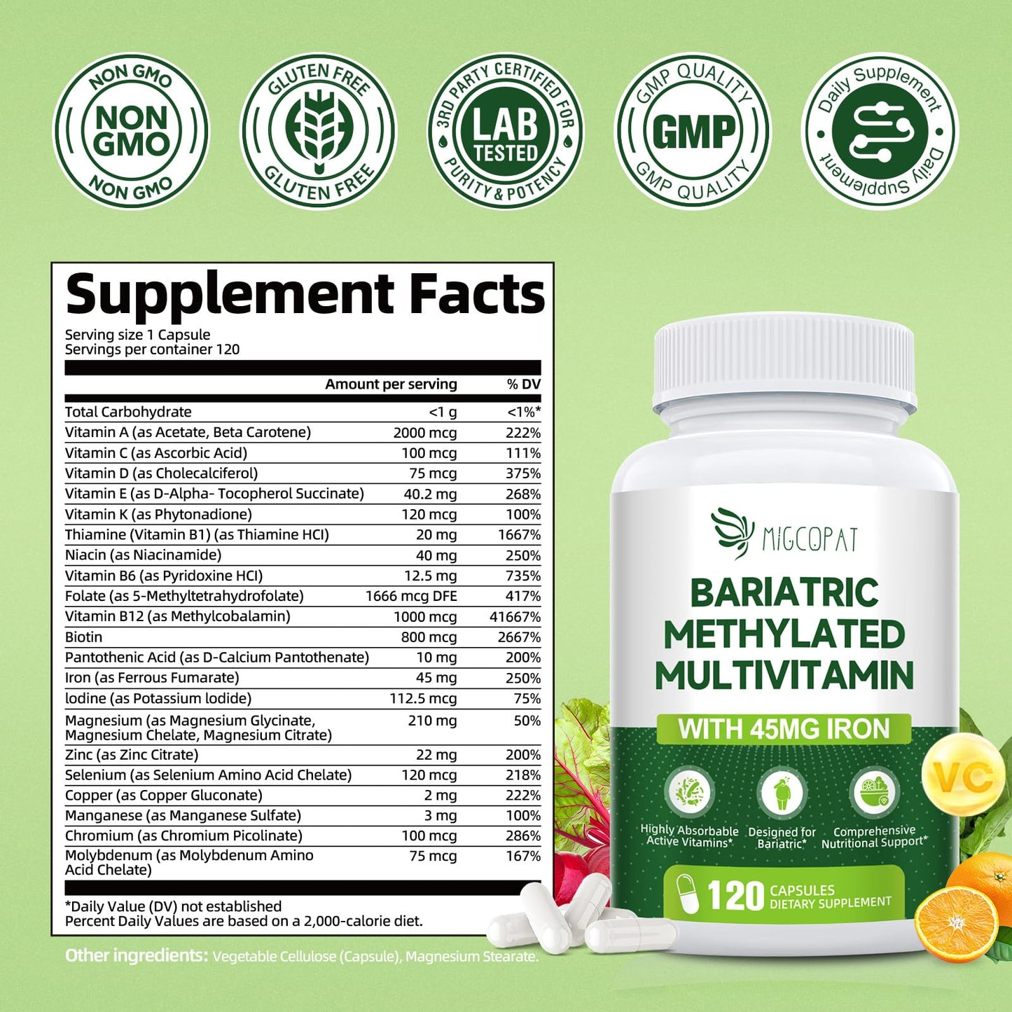 Bariatric Multivitamin with Iron 45mg – Post-Surgery Vitamins (120 Caps)