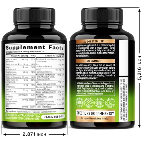 Bariatric Multivitamin with Iron – 21 Vitamins, 180 Capsules, USA Made