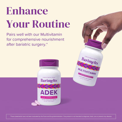 Barimelts ADEK - 60 Fast-Dissolving Tablets (2-Month Supply) - Sugar-Free Bariatric Vitamins for Women | Vitamins A, D, E & K | Strawberry Flavor
