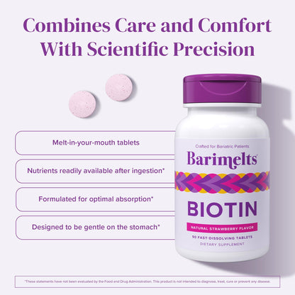 BariMelts Biotin 5000mcg – 90 Tablets (3-Month, Sugar-Free, Strawberry)