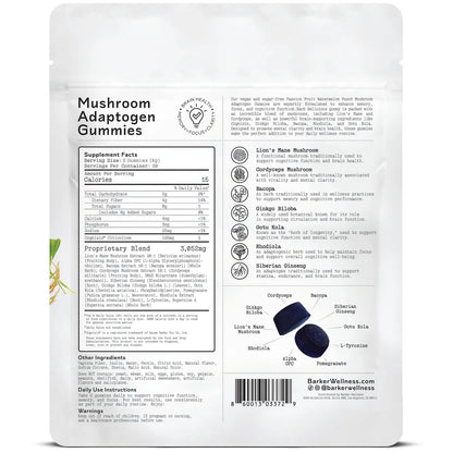 Barker Wellness Mushroom Adaptogen Gummies – Memory, Focus & Brain Health