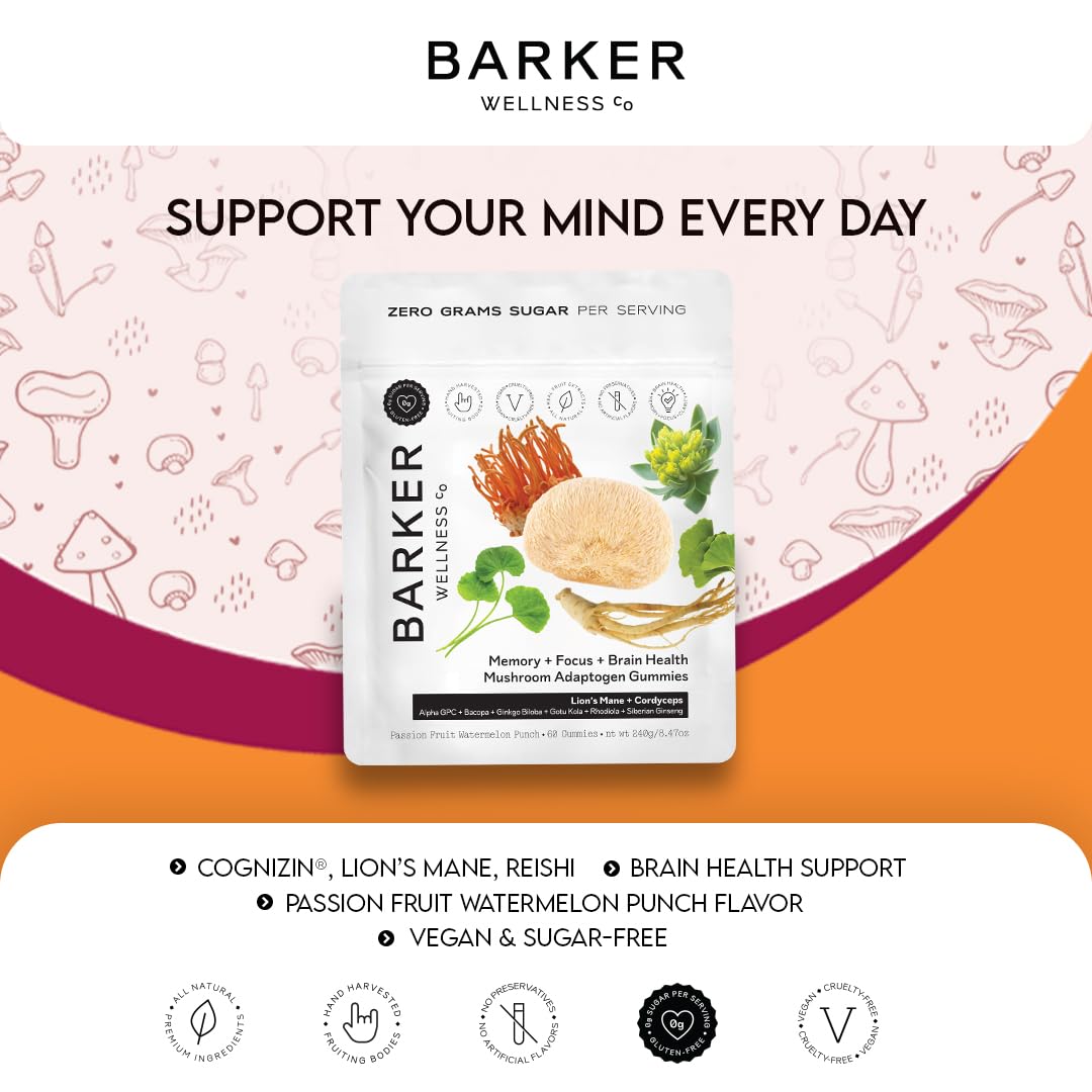 Barker Wellness Mushroom Adaptogen Gummies – Memory, Focus & Brain Health