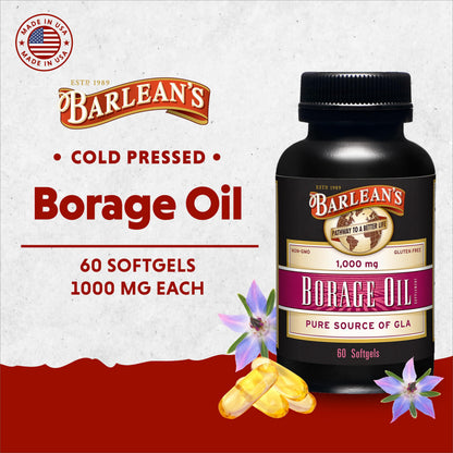 Barlean's Borage Oil Supplements – Cold-Pressed 1000 mg GLA Softgels, 60 Count