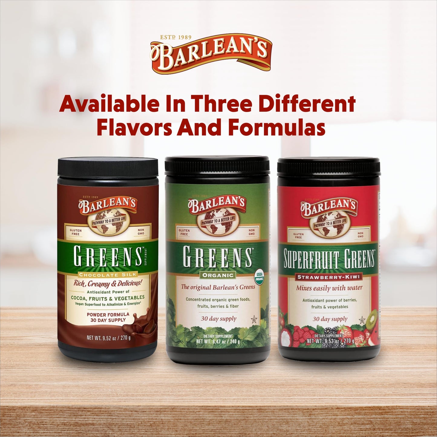 Barlean's Chocolate Greens Powder – Daily Greens Superfood, Fiber & Antioxidant Blend, 9.52 oz