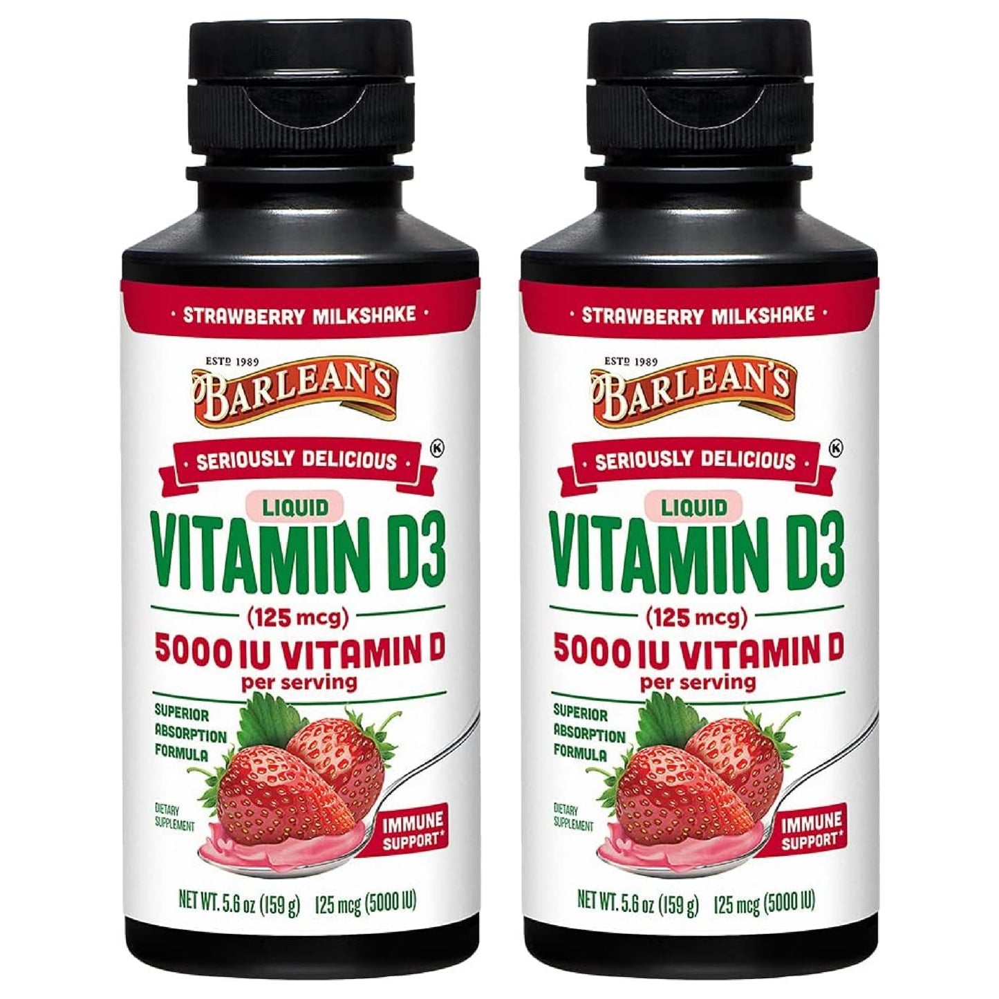 Barlean's Vitamin D3 Liquid 5000 IU – Pack of 2 (Strawberry Milkshake)