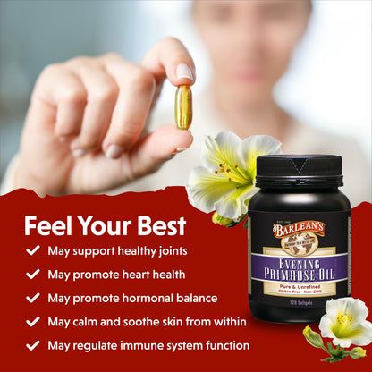 Barlean's Evening Primrose Oil Capsules – GLA for Skin & Immune Support (120 Count)