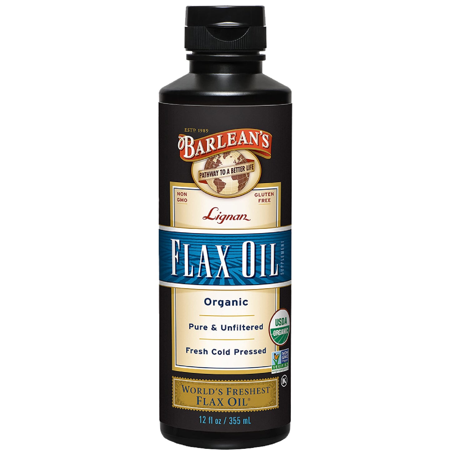Barlean's Organic Lignan Flaxseed Oil – 12 oz, 7,230 mg ALA, Gluten Free