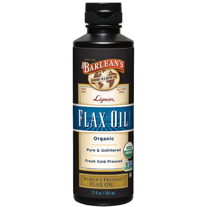 Barlean's Organic Lignan Flaxseed Oil – 12 oz, 7,230 mg ALA, Gluten Free