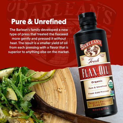 Barlean's Organic Flaxseed Oil – Cold-Pressed Vegan Omega-3, 12 oz