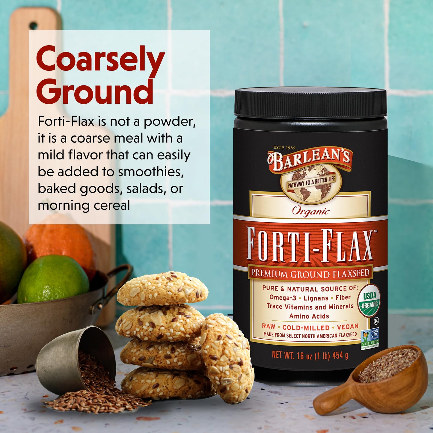 Barlean's Forti-Flax Organic Flaxseed - Ground Whole Raw Seeds, 16 oz, 2 Pack