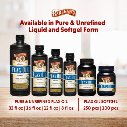 Barlean's Lignan Flaxseed Oil Softgels – 1,550 mg ALA Omega-3, Cold-Pressed, 1000 mg, 250 ct