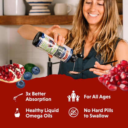 Barlean's Liquid Flaxseed, Borage & Algae Oils – Omega-3-6-9, Pomegranate Blueberry, Vegan EPA/DHA, 16 oz