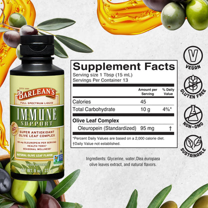 Barlean's Olive Leaf Complex Liquid Immune Support - 95 mg Oleuropein, 8 oz