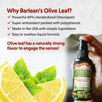 Barlean's Olive Leaf Complex Throat Spray (2 Pack) – Peppermint, Lemon & Sage, 1.5 oz