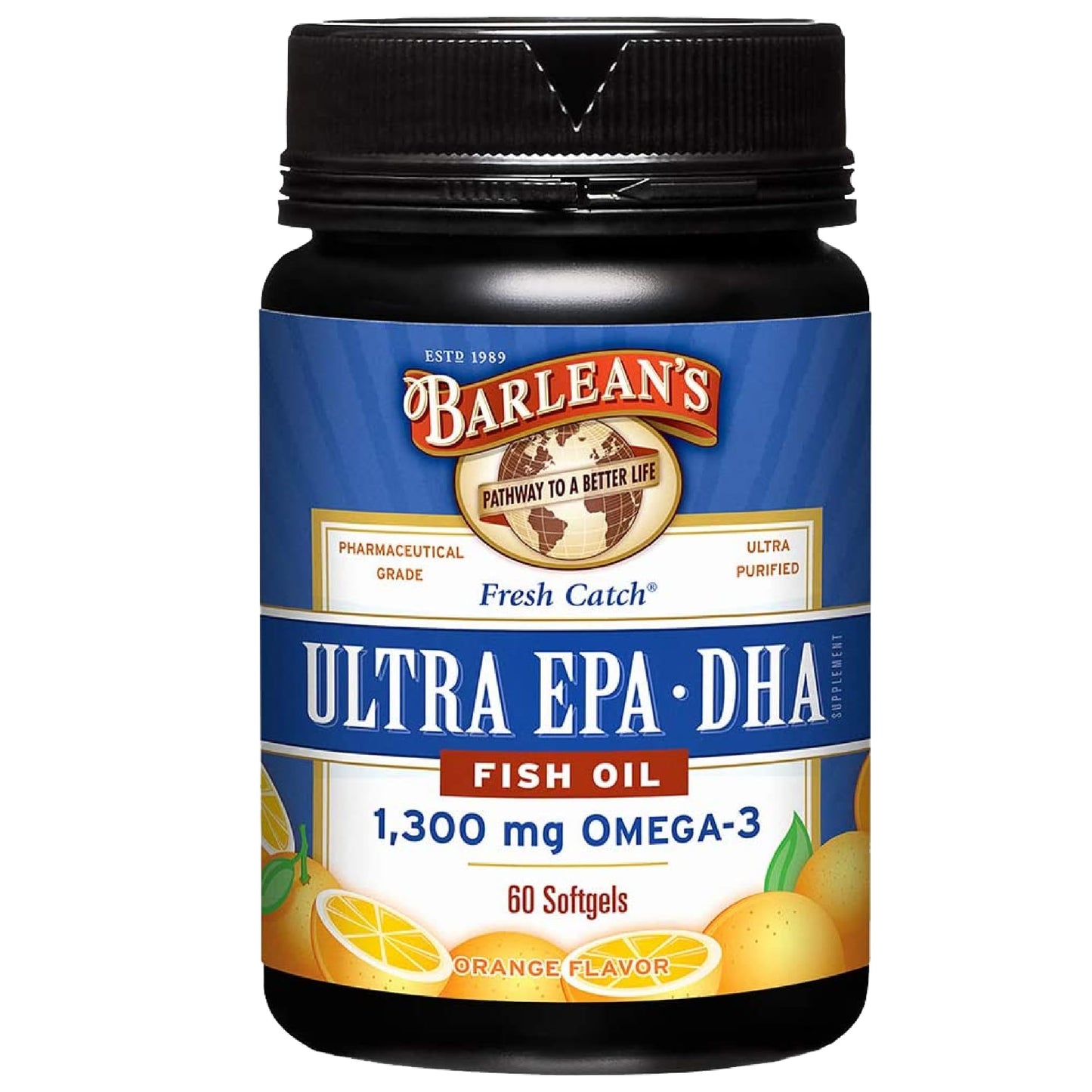 Barlean's Omega-3 Fish Oil Supplements | 1300 mg EPA/DHA Orange Softgels, 60 Count