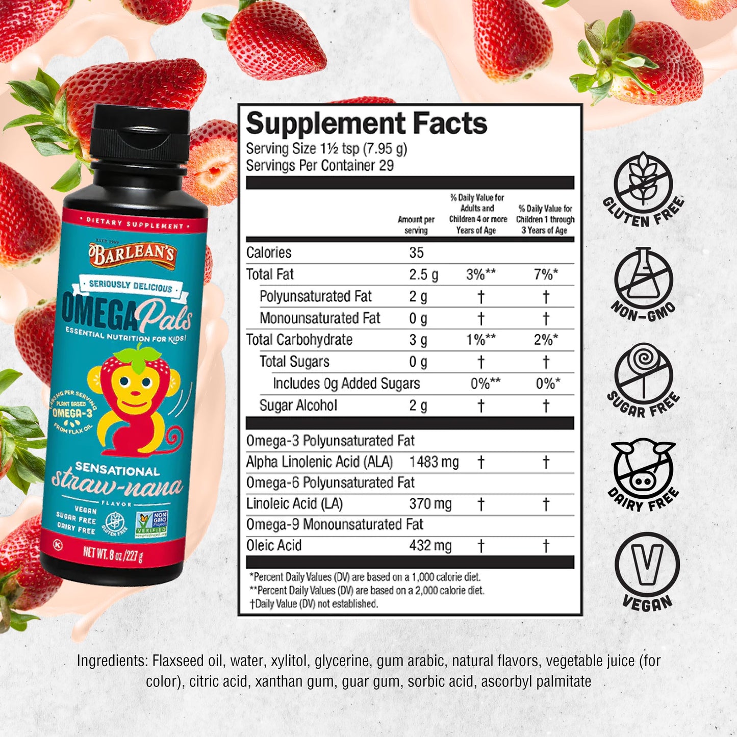 Barlean's Omega 3 Flaxseed Oil for Kids – Straw-Nana, 8 oz, 2-Pack
