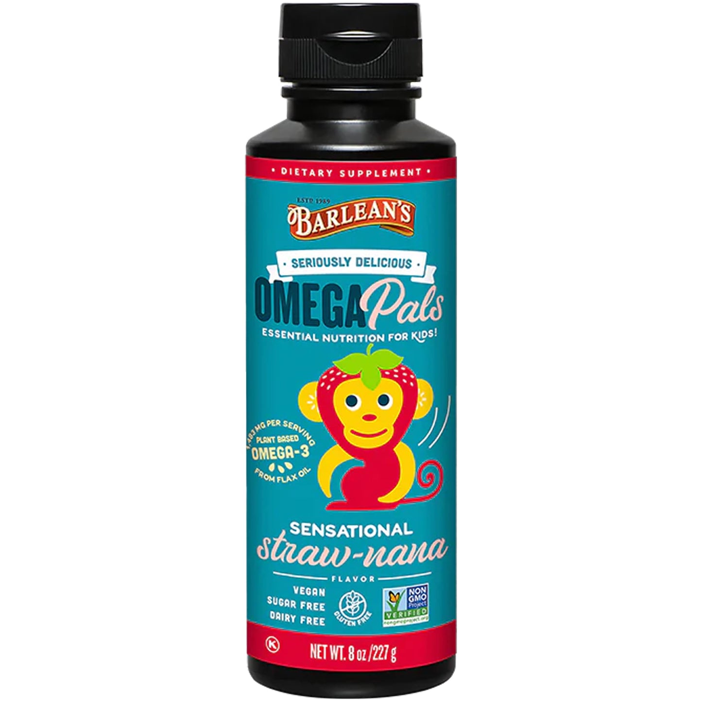 Barlean's Omega Pals Kids – Straw-Nana Flavored Omega-3 Flax Oil, 8 oz