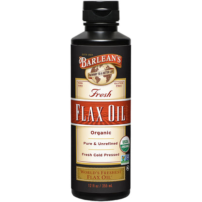 Barlean's Organic Flaxseed Oil – Cold-Pressed Vegan Omega-3, 12 oz