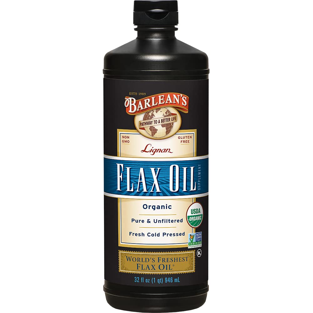 Barlean's Organic Lignan Omega-3 Flaxseed Oil | 7,230 mg ALA per Tbsp | Vegan & Gluten Free | 32 oz