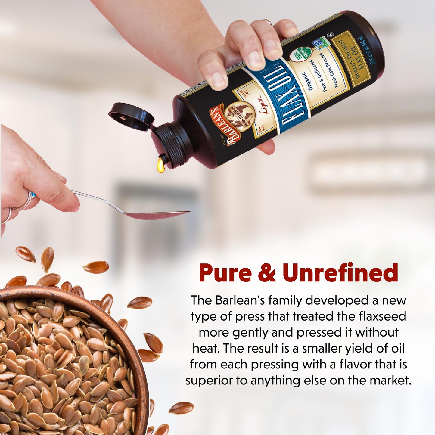 Barlean's Organic Lignan Flaxseed Oil - 16 oz, 7,230 mg ALA, Vegan & Gluten Free
