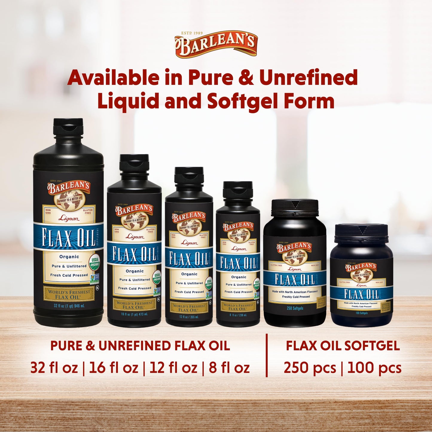 Barlean's Omega 3 6 9 Lignan Flaxseed Oil Softgels – 100 Count | Cold-Pressed, 1550 mg ALA