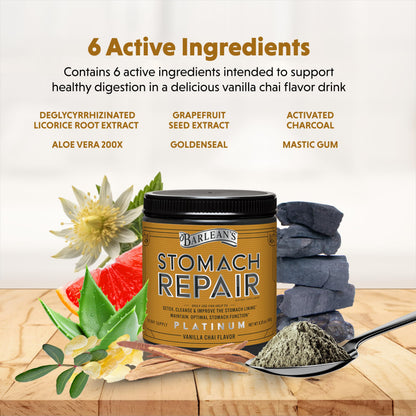 Barlean's Stomach Repair Gut Health Powder – Detox & Digestive Support (Vanilla Chai, 6.35 oz)