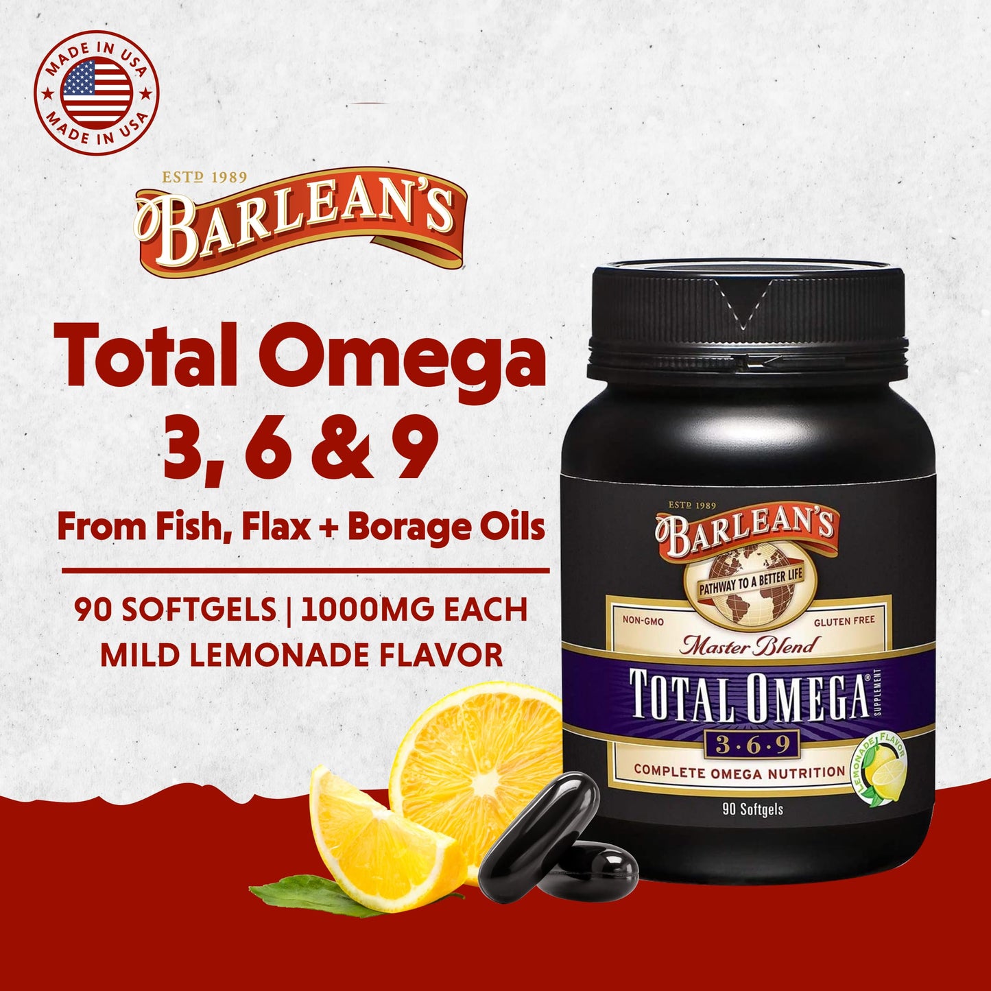 Barlean's Total Omega 3 6 9 Softgels – 90 Count | Heart Health & Joint Support