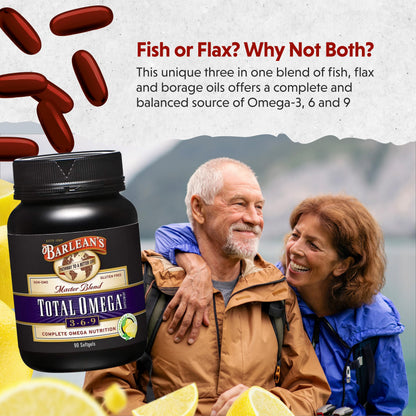 Barlean's Total Omega 3 6 9 Softgels – 90 Count | Heart Health & Joint Support