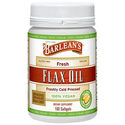 Barlean's Vegan Flaxseed Oil Softgels — 1650 mg ALA, Cold-Pressed, 100 Count