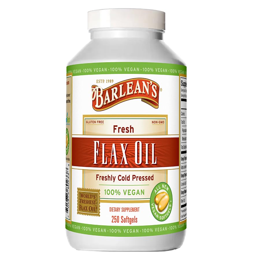 Barlean's Vegan Flaxseed Oil Softgels – 1650 mg ALA, Cold-Pressed, 250 Count