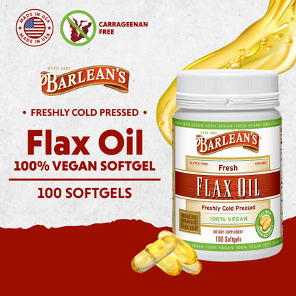 Barlean's Vegan Flaxseed Oil Softgels — 1650 mg ALA, Cold-Pressed, 100 Count
