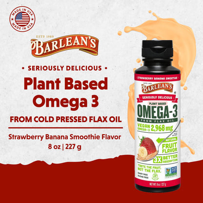 Barlean's Vegan Omega 3-6-9 Flaxseed Oil – Strawberry Banana, 16 oz