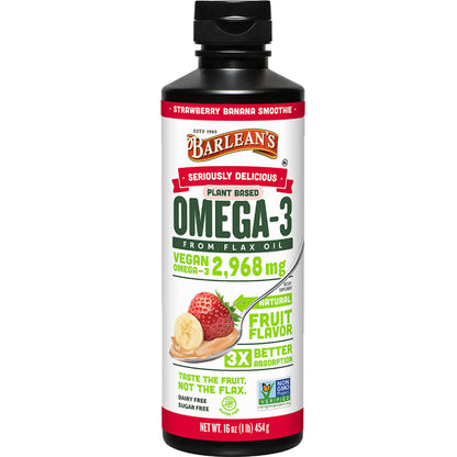 Barlean's Vegan Omega 3-6-9 Flaxseed Oil – Strawberry Banana, 16 oz