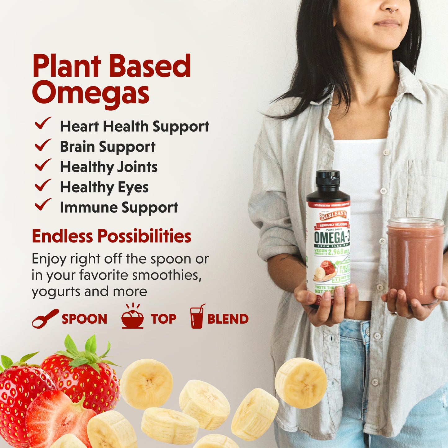 Barlean's Vegan Omega 3-6-9 Flaxseed Oil – Strawberry Banana, 16 oz