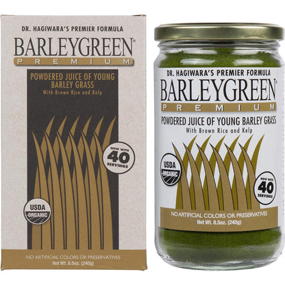 BARLEYGREEN Dr. Hagiwara's Original Premium with Kelp – Organic Barley Grass Juice Powder, 8.5 oz (240 g), 40 Servings