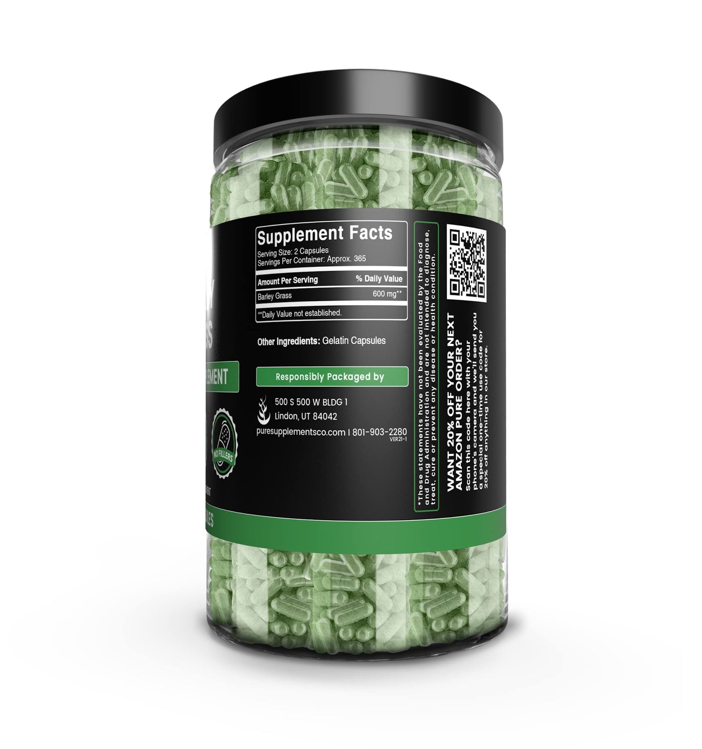 Pure Barley Grass Capsules (730 Count) - No Magnesium or Rice Fillers | Always Pure