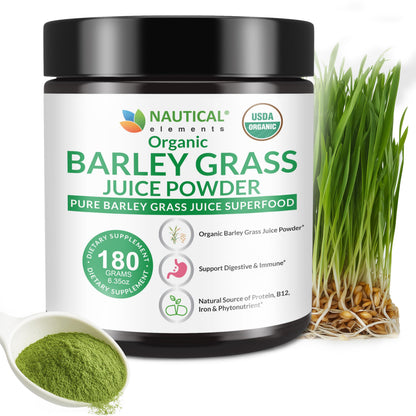 Barley Grass Juice Powder Organic - Raw & Cold-Processed Superfood (6.35oz / 180g) | 72 Servings
