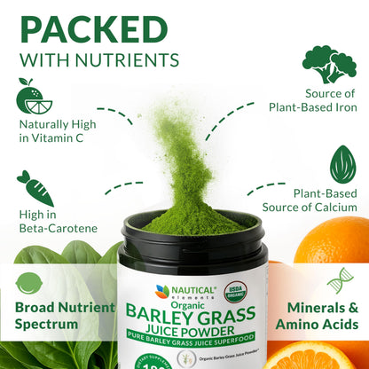 Barley Grass Juice Powder Organic - Raw & Cold-Processed Superfood (6.35oz / 180g) | 72 Servings