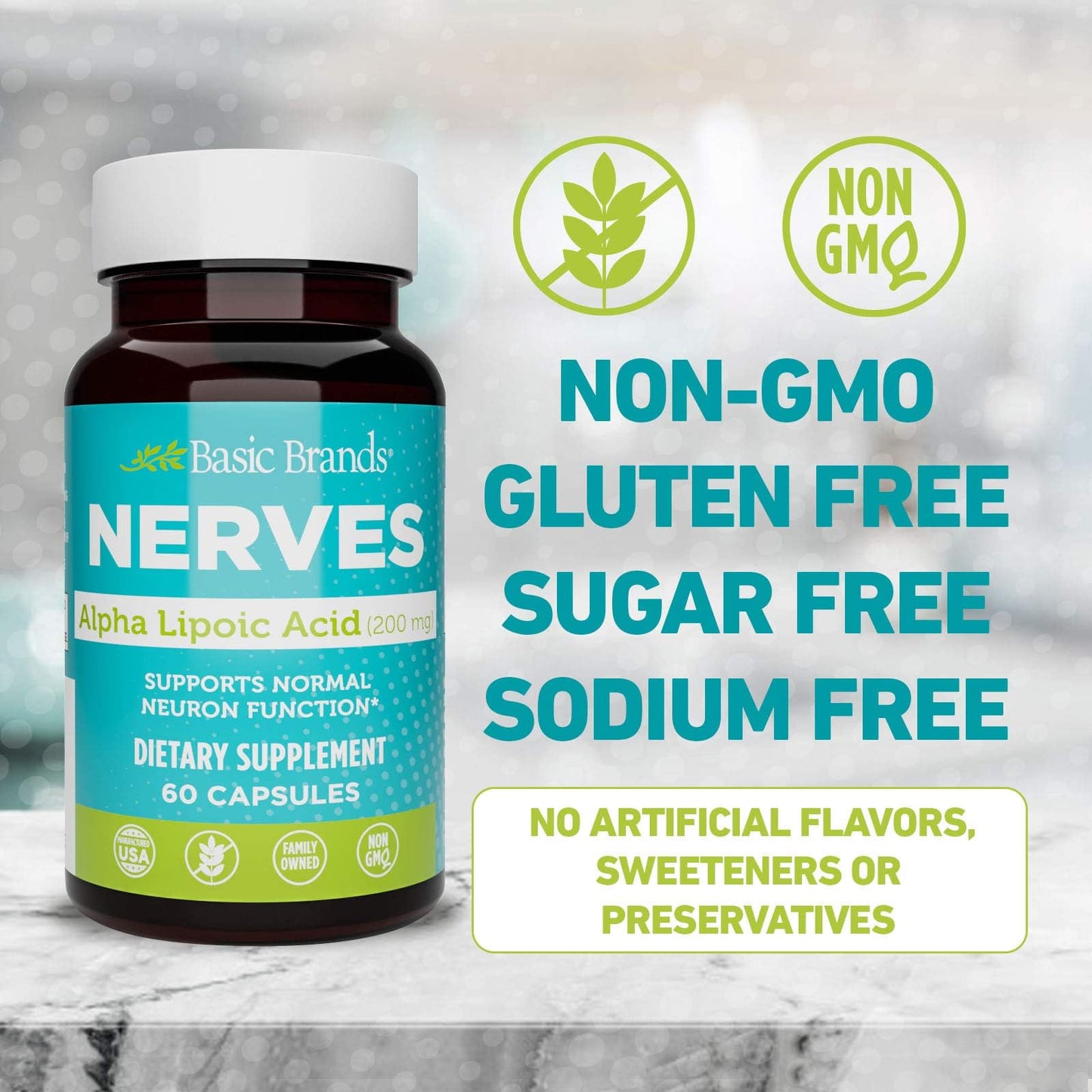 Basic Brands Nerves Alpha Lipoic Acid 200 mg – Neuron Function (Pack of 1)