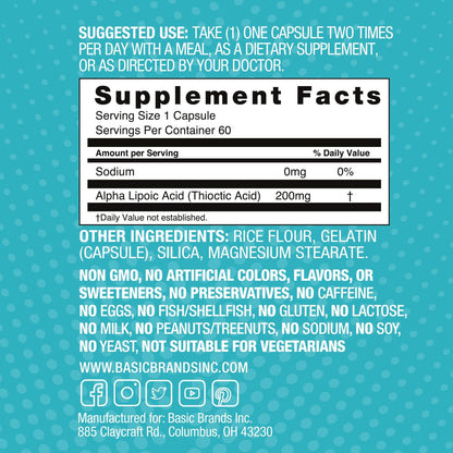 Basic Brands Nerves Alpha Lipoic Acid 200 mg – Neuron Function (Pack of 1)