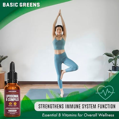 BASIC GREENS Liposomal B Vitamins Liquid – High Absorption, Vegan, Non-GMO, 2 fl oz