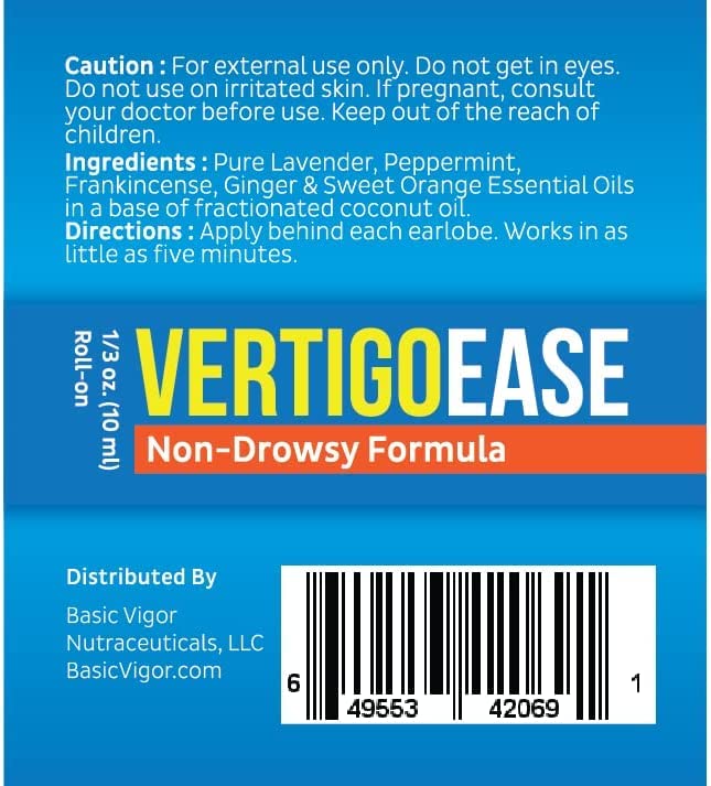 Basic Vigor Vertigo Ease Roll-On (10ml) – Natural Vertigo Support with Lavender, Ginger & Frankincense