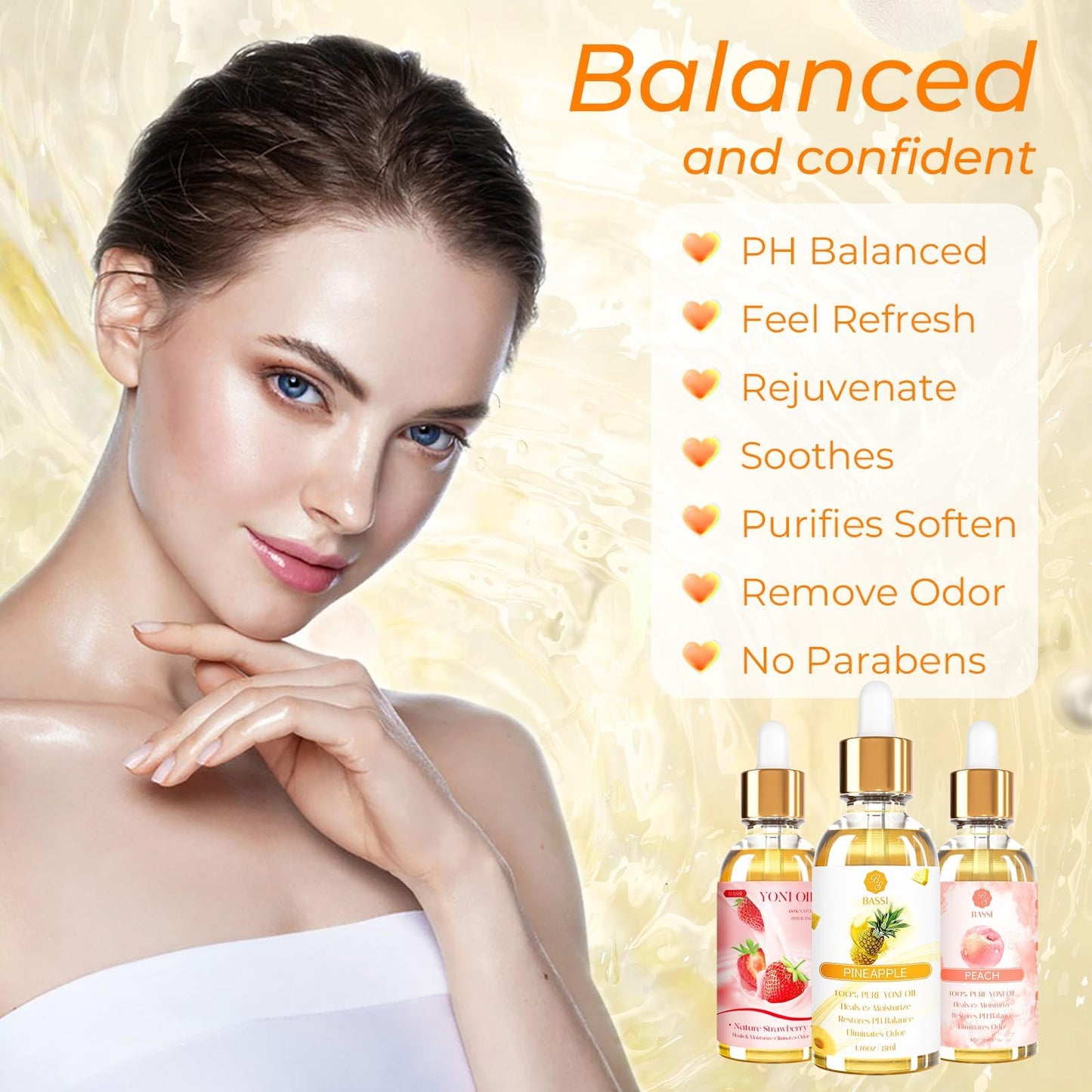 BASSI 3 Packs Yoni Oil for Women – All-Natural Feminine Care (Strawberry Pineapple Peach Scent)