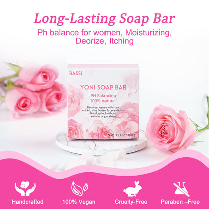 BASSI Yoni Soap Bars – 2-Pack, 100% Natural, pH-Balanced Vaginal Wash