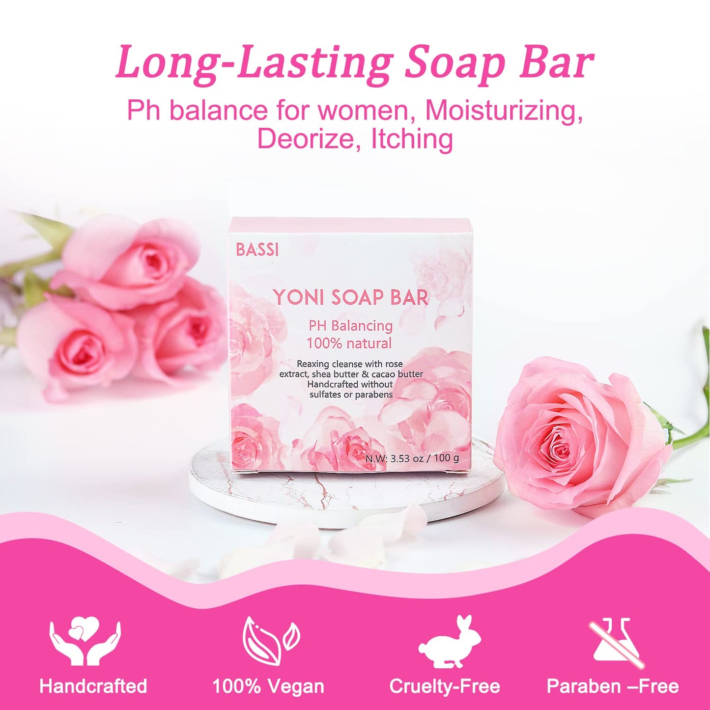 BASSI Yoni Soap Bars – 2-Pack, 100% Natural, pH-Balanced Vaginal Wash