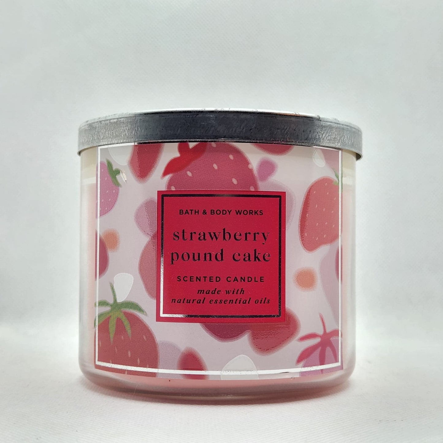 Bath & Body Works White Barn 3-Wick Candle w/ Essential Oils - Strawberry Pound Cake, 14.5 oz